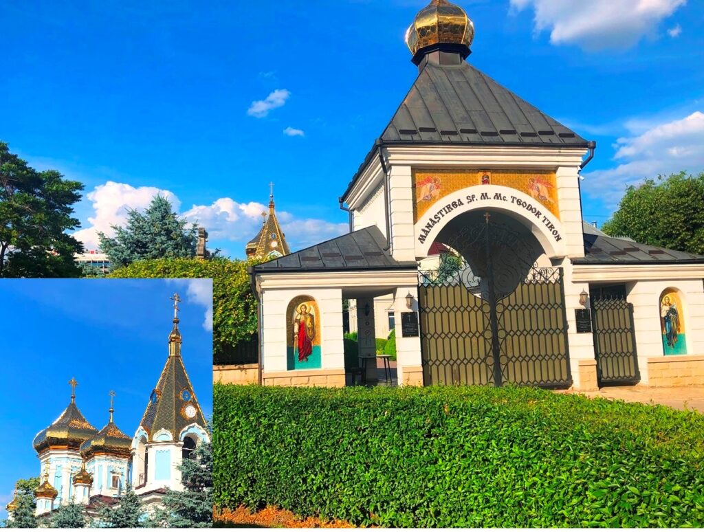 カラフルで玉ねぎ型屋根が美しいモルドバ正教会の聖ティロン大聖堂／チューフレア修道院。1858年建立。共産主義時代、市中心部のナスレテア大聖堂が教会としては閉鎖され、ここがモルドバ正教会の大聖堂となっていた。2002年に再び修道院に © 岡部一明