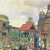中世都市プスコフの民会（ヴェーチェ）の様子を描いた絵画